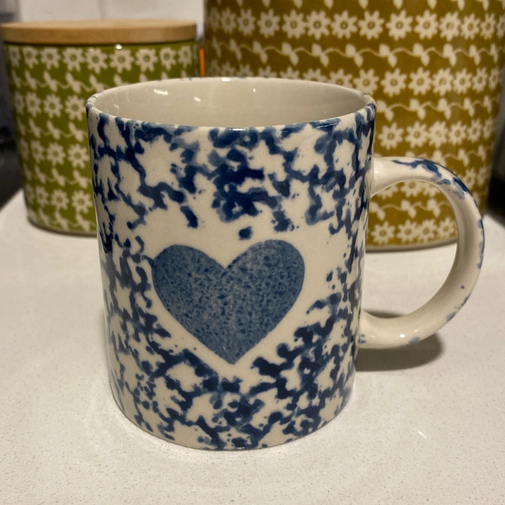 Vintage Gibson Housewares China Blue Sponge Heart Ceramic Coffee Mug